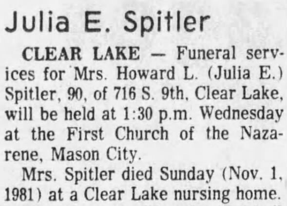 Spitler, Julia E IO obit 1981